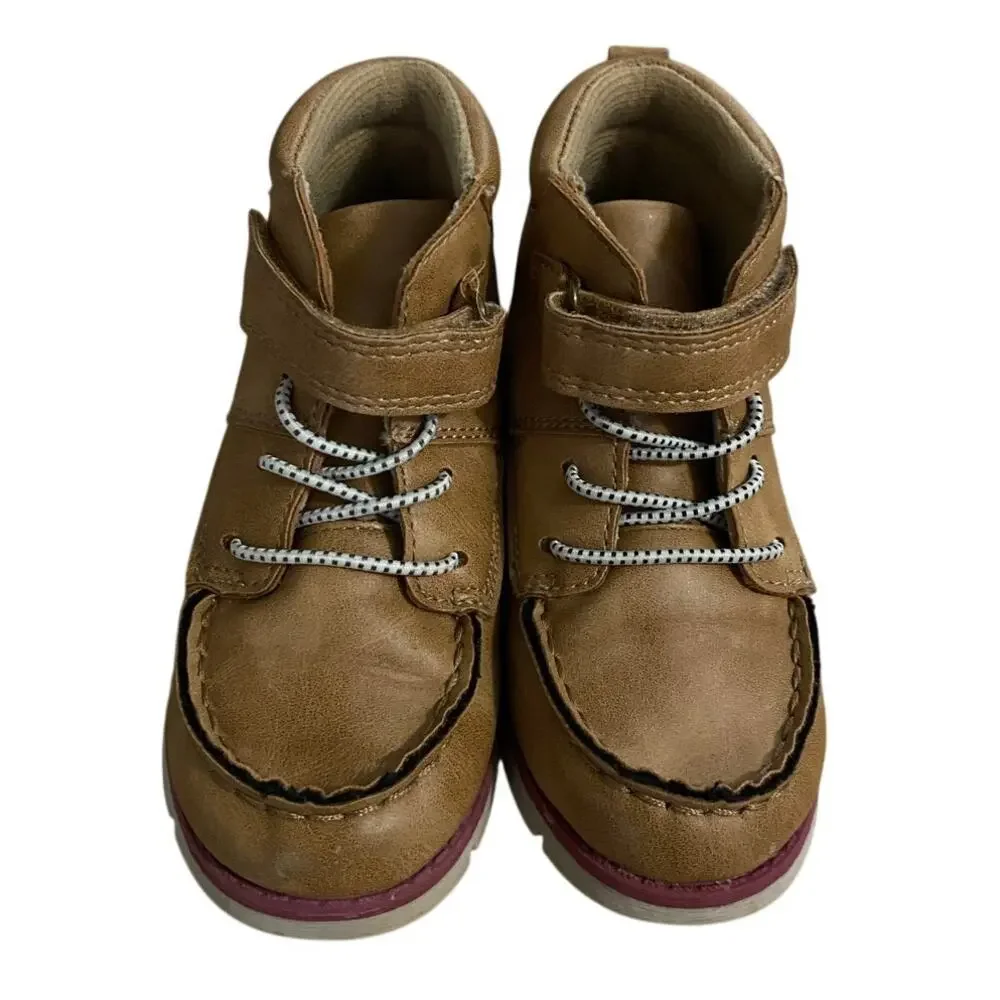 OshKosh Bgosh Boy's Ankle Booties Toddler 9M Brown Tan Lace Up Fastener Lined